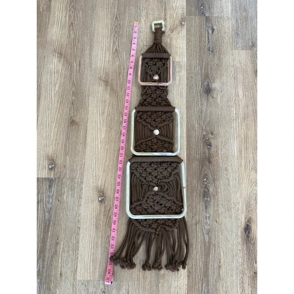 Vintage Boho Macrame Tiered Wall Hanging Brown Retro Fiber Art Decor 35in‎ MCM